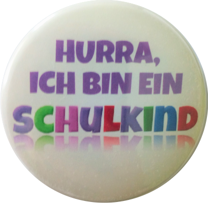 Hurra, ich bin ein Schulkind Button lila